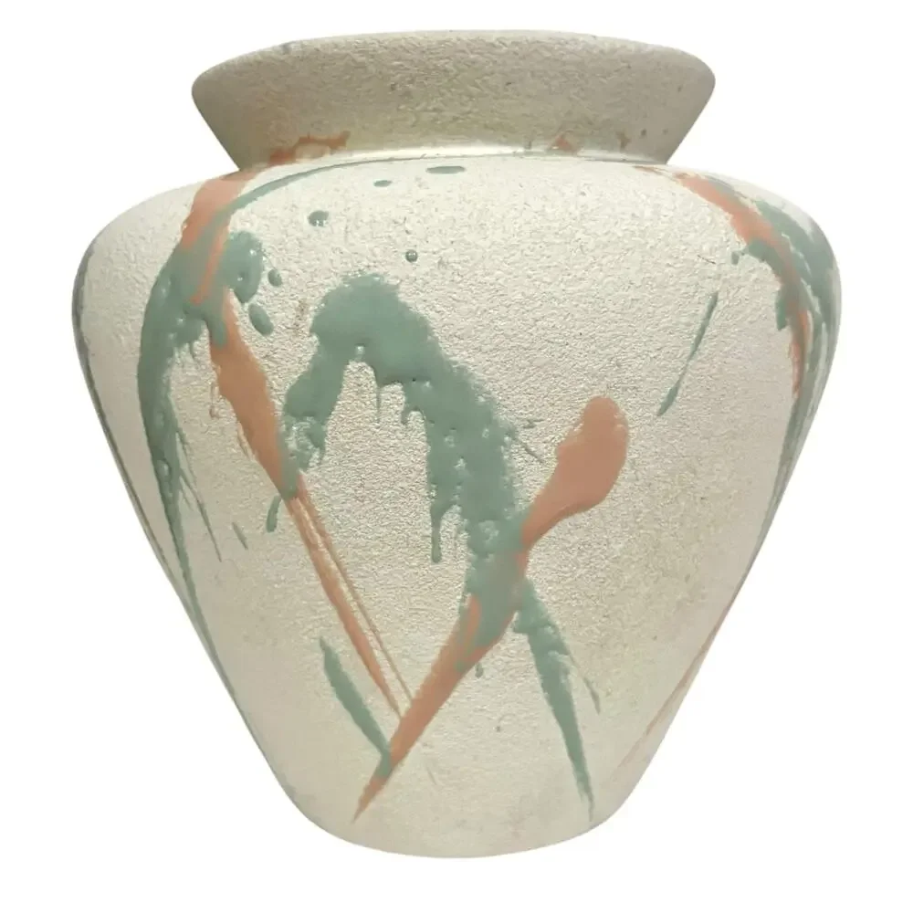Harris Potteries Vintage 80s Ceramic Vase Post Modern Splatter Textured Pottery